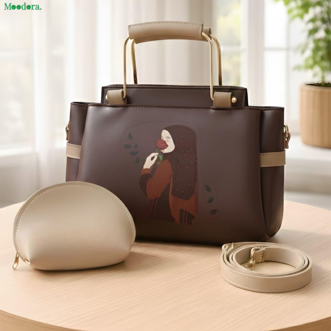 Moodora Printed Women’s Handbag Set – Tote with Strap &amp; Pouch